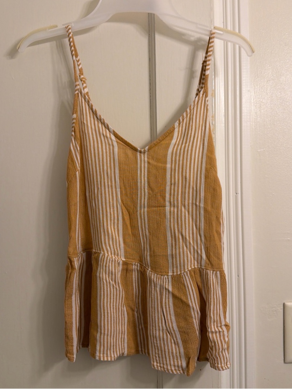 American Eagle Outfitters Mustard & White Striped Spaghetti Strap Tank
